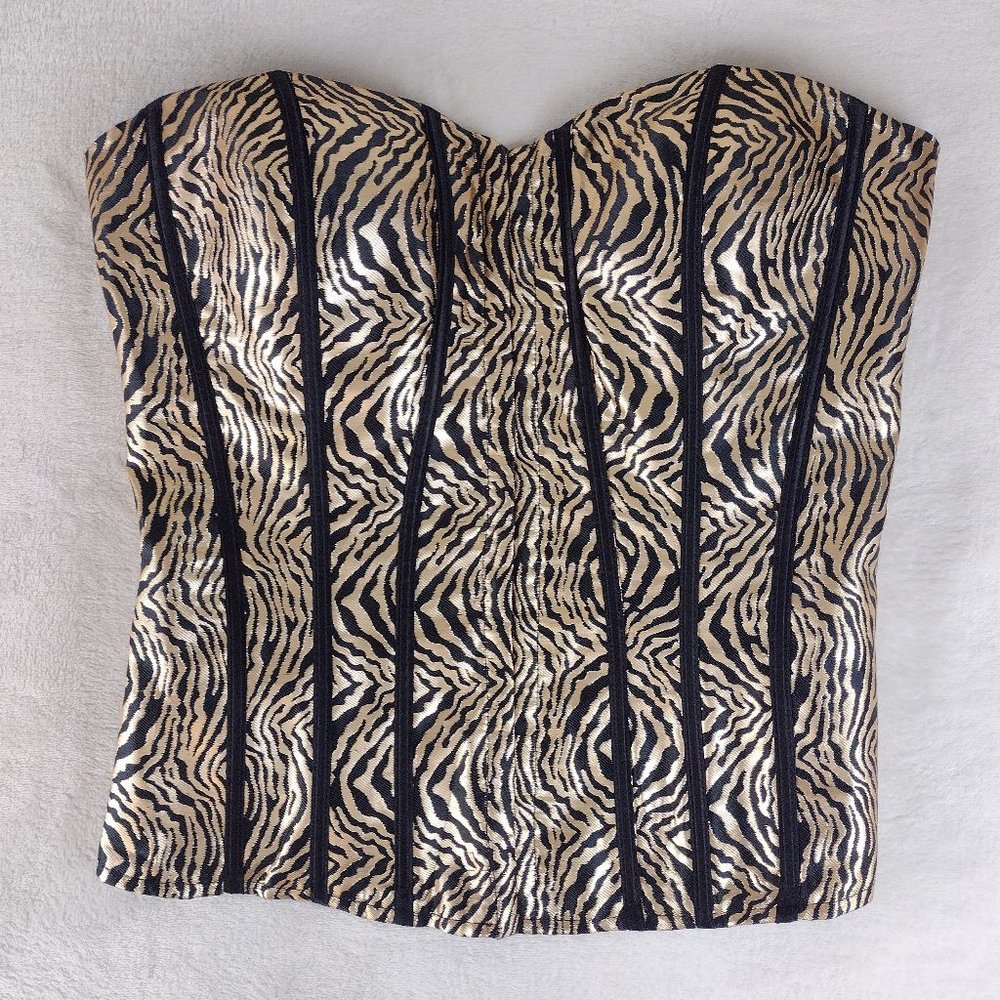 NWT Ole Ole Bustier Top Black & Gold Satin Corset Style